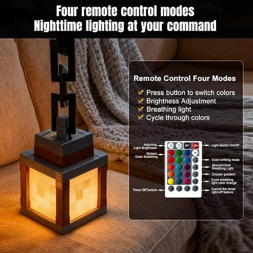 LOUHH Pixelated Lantern Night Light, 16 Color LED Wall Night Light with Remote Control - Rechargeable Retro Pixel Style Table Lamp for Game Room Kids Room Decor and Children's Gifts thumbnail 5