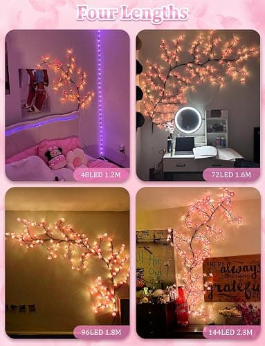 FIALAME Cherry Blossom Lights for Bedroom Wall Decor, 4FT 48 LED DIY Cherry Blossom Decorations,LED Blossom Tree Flower Lights,Pink Aesthetic Room Decor,Remote Timer,8 Lighting Modes thumbnail 6