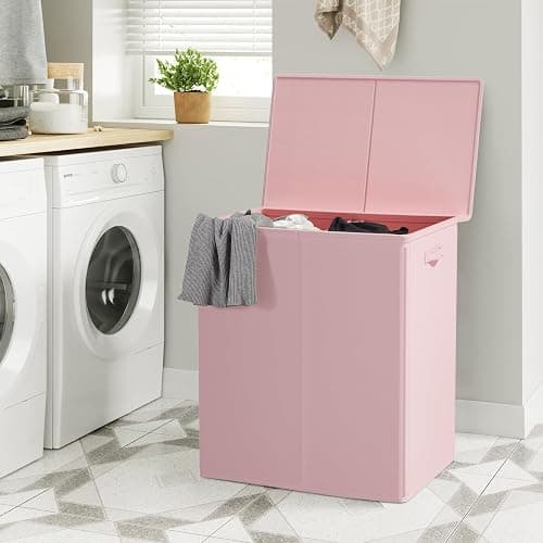 WOWLIVE 154L Double Laundry Hamper with Lid and Removable Laundry Bags, Large Dirty Clothes Hamper 2 section Collapsible Laundry Basket Dorm Room Storage for Bedroom, Bathroom, College,Pink thumbnail 4