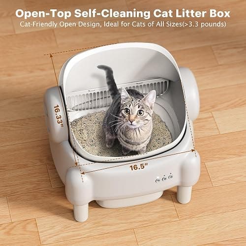 Paruuntys Automatic Litter Box,Open Top Self Cleaning Litter Box with App Control for Multiple Cats, Safety Sensors Protection, Odor Control Includes 2 roll Liners,Large Waste Bin, Cream White thumbnail 2