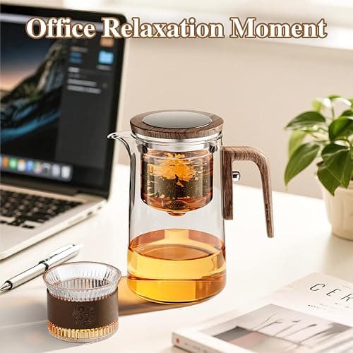 Enchanti Tea Pot, One Touch Glass Teapot with Infuser, Tea Maker for Loose Leaf Tea, Tea Gifts Set -27oz/800ml thumbnail 2