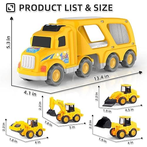 Veslier Construction Truck Toys for Boys Girls Age 1 2 3 4 5 6 Years Old，Carrier Transport Trucks for Kids 1-3 3-5 Year Old，Christmas Birthday Gift Toddler Toys. - CONSTRUCTION TRUCKS thumbnail 3