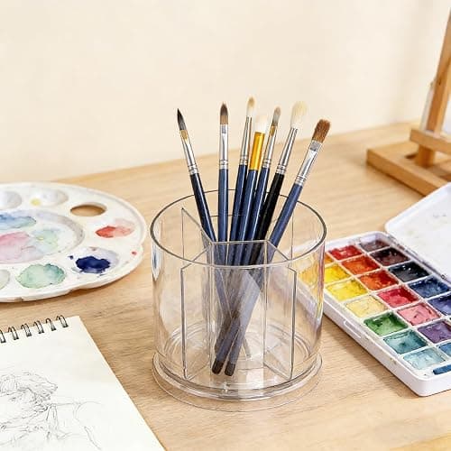 SSYYGET 360° Rotating Makeup Brush Holder Organizer, Clear Spinning Pen & Pencil Holder for Desk, Countertop Vanity Storage Cup with 5 Slots, Round Cosmetic Brush Stand thumbnail 5