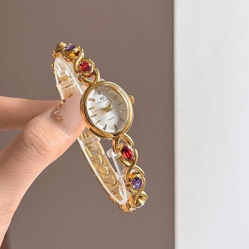 FANMIS Gold Tone Watches for Women with Small Vintage Bracelet Elegant Jade Oval Dial Dress Watch Fashion Quartz Wrist Watch Waterproof Watch thumbnail 2