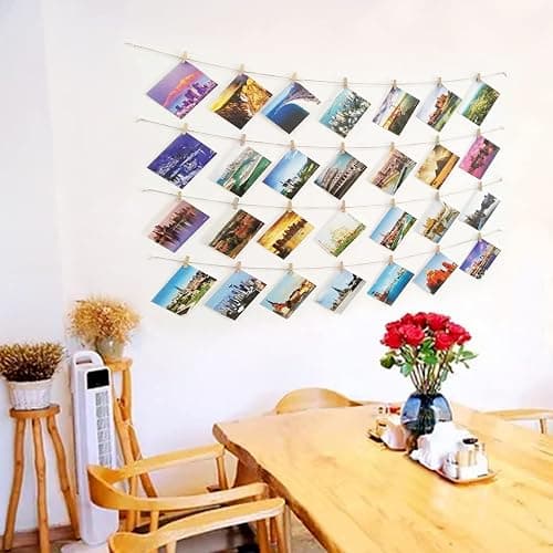Photo Hanging Display with 50 Photo Clips, String Hanging Pictures Decor Wall Display, Clip Photo Holders for Hanging Kids Artwork On Wall Decor Home thumbnail 6