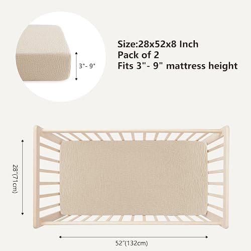 Bearmoss Muslin Crib Sheets 100% Cotton Baby Crib Sheets Fitted for Standard Crib Mattress & Toddler Bed Mattress 52"x28" Soft Breathable Crib Sheet Neutral for Boys Girls - 2 Pack (Oat Latte) thumbnail 3