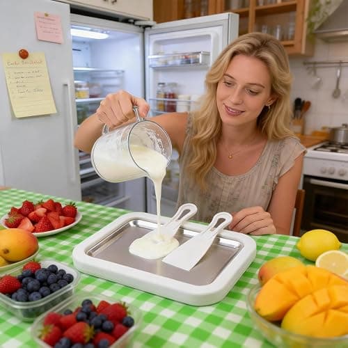 Rolled Ice Cream Maker, New At-Home Ice Cream Roller Maker, DIY Fun Family Activity Instant Ice Cream Tray with Instant Freeze Tray and 2 Scrapers(Pink) thumbnail 2