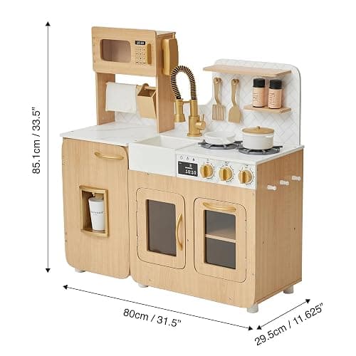 Teamson Kids Little Chef Cyprus Play Kitchen Set for Toddlers with 14 Accessories, Wooden Toy Cooking Playset for Kids Ages 1-8, Montessori Cooking Station, Light Oak/White Pretend Kitchen thumbnail 3