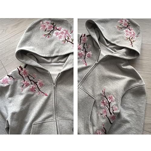 YELLOOP Y2k Cherry Blossom Zip Up Hoodie Women Men Fall Baggy Alt Embroidered Sweatshirt thumbnail 6
