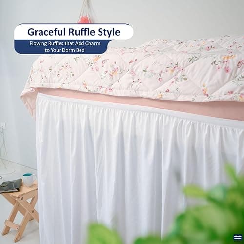 Cottingon Dorm Room Bed Skirt, 100% Microfiber, White, Twin XL-46 Drop thumbnail 4