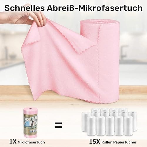 SOOWASH Mikrofasertücher Rolle, 50 Stück Mikrofaser Reinigungstücher, Abreißbare Lappen Putztücher für Auto, Küche und Haus 30x30cm(Rosa) thumbnail 3