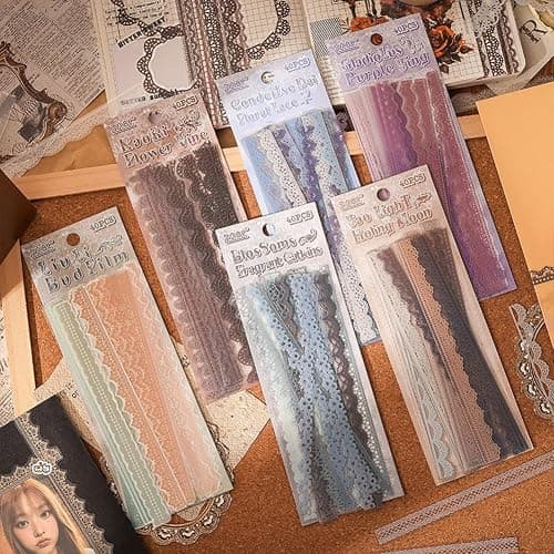 Obujopal 40 Pcs Transparent Lace PET Stickers for Scrapbooking Junk Journal Card Making Collage Diary Planner Notebook Letter Photo Album Craft Project Decoration, 5 Patterns (Brown) thumbnail 3