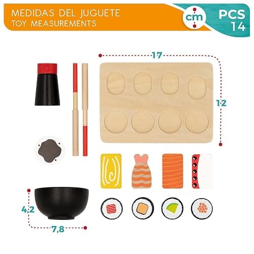 WOOMAX Sushi Cibo in legno, Giocattoli alimentari, vassoio per pasti per bambini, 14 pezzi, +2 anni, 49336 thumbnail 2