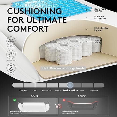 Morkprism White Gaming Chair,Computer Office Chair with Footrest,Massage Lumbar Support and Gel Pad,Ergonomic Reclining Adjustable Leather Gamer Chair with Headrest and Spring Cushion White thumbnail 4