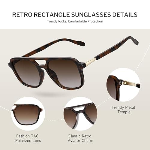 konqkin Retro Aviator Sunglasses for Women Men:Polarized Trendy Vintage 70s Rectangle Womens Shades Sun Glasses UV Protection thumbnail 6