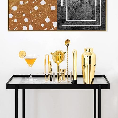 Btuqbu Cocktail Shaker Set with Arcylic Stand, Mixology Bartender Kit for Drink Mixing | Mixology Set with 7 Bar Set Tools Cocktail Kit (Gold) - GOLD - Plastic thumbnail 5