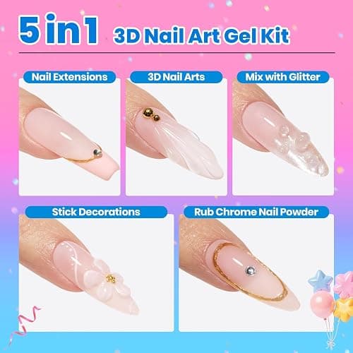 Beetles 3D Gel Nail Art Kit-1oz Clear Solid Builder Nail Gel,5 in 1 Non-Sticky Hand Sculpting Building 3D Nails with Sculpting Pen for Beginner DIY UV Nails Salon at Home,Crystal Orb Gifts for Women thumbnail 2