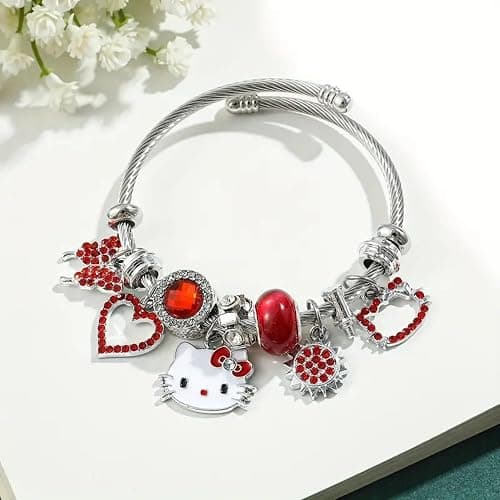 BEMKWG Hello Jewelry Bracelet Charms Braclet, Pink Cat Bangle Women Matching Accessories, Gift for Her thumbnail 2
