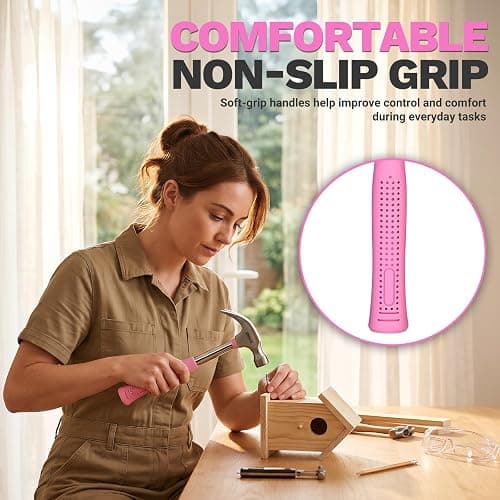 DEKOPRO 39-Piece Pink Household Tool Kit for Women, Basic Hand Tool Set with Plastic Toolbox Storage Case, Small Starter Tool Box Set for Home Repairs, DIY Projects, Crafts and Dorm Essentials thumbnail 3