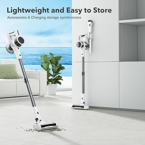 80,000PRM Motor Cordless Vacuum for Home, Vacuum Cleaner with 2 Adjustable Modes, 2200mAH Battery Max 35 Mins Runtime, and Washable Parts Stick Vacuum (Goose Gray) thumbnail 7