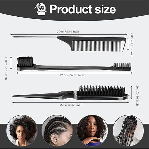 SWEET VIEW 3 Pcs Slick Back Hair Brush, Rat Tail Comb, Edge | Bristle Brush, Hair Accessories for Girls, Kids, Toddlers Sleek Ponytail/Bun, Edge Control and Smoothing Baby Hair & Flyaways thumbnail 2