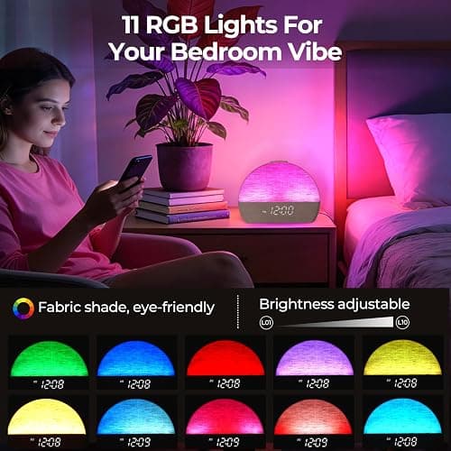 Sunrise Alarm Clock Bedside,Wake Up Light Sunrise Alarm Clock with 11 RGB Lights,Digital Dimmable Alarm Clock for Bedroom,White Noise Machine with 30 Sleep Sounds,Sunlight Alarm Clock,Sleep Aid Gift thumbnail 3