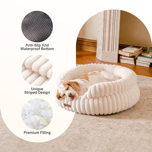 MEWOOFUN Cat Beds for Indoor Cats Washable, Dog Beds for Small Dogs Round Pet Bed for Puppy and Kitten (Beige, 61Lx61Wx23H cm) - Beige - 61x61x23cm thumbnail 6