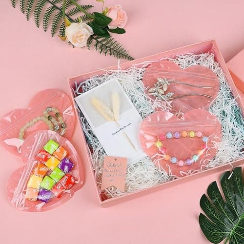 100pcs Small Bags for Small Business, 3.5x5 inch Heart-Shaped Jewelry Bags Clear Mylar Zip Top Lock Baggies Cute Packaging Supplies for Bracelets Sample thumbnail 2