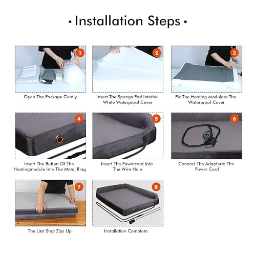 HEATFOX Upgraded Heated Dog Bed L-Shaped Chaise,12V Safe Voltage Arthritis Dog Bed with Memory Foam, Heated Pet Bed with Waterproof Cover for Medium, Large Dogs/M thumbnail 7