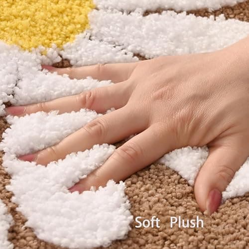 QJHOMO Brown Bathroom Rugs Cute Daisy Bath Mat White and Yellow Flower Decor Rug Non Slip Floor Carpet Microfiber Bathmat Super Absorbent Machine Washable Bathtub Mats for Shower (16x24 inch) thumbnail 2