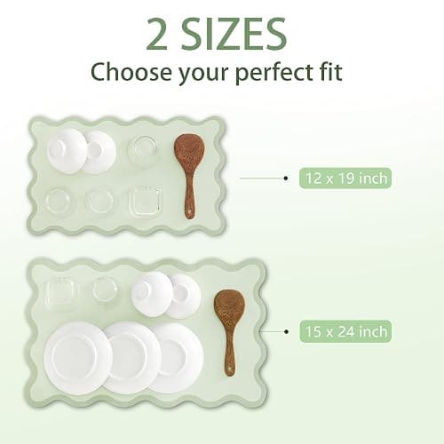 Scalloped Dish Drying Mat for Kitchen Counter, Absorbent Easy Clean Non-slip Coffee Bar Station Accessories, Trendy Cute Aesthetic Modern Drainer Kitchen Drying Mat, Sage Green 12" x 19" thumbnail 7