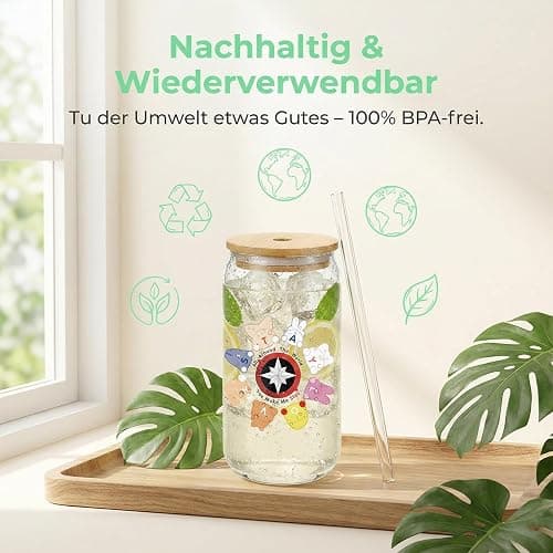 XIAZHDZ Korea Pop Merch 500 ml Glasbecher – Korea Pop Merch Fan Cup für STAYs | Glas mit Bambusdeckel & Glashalm Trinkbecher für Kaffee, Eistee & Bubble Tea thumbnail 6