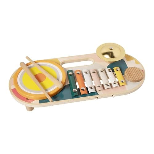 Manhattan Toy Beats to Go Wooden Toddler and Preschool Musical Learning Toy Xylophone, Drum, Cymbal and Washboard - Image 1