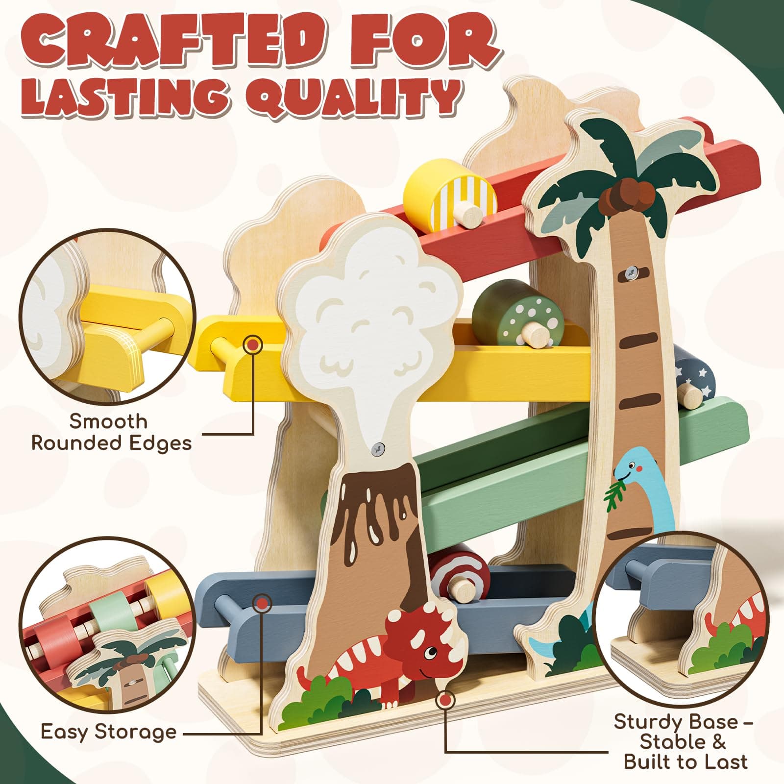 Lehoo Castle Toddler Toys Ramp Track, Toys for 1 Year Old Boys, Wooden Toy Car Ramp for Toddlers with 4 Roller, Gifts for 1 2 3 Year Old Boys thumbnail 5