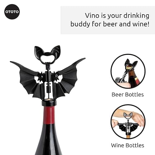 OTOTO Vino Spooky Bat 2-in-1 Wine & Beer Opener, Corkscrew & Bottle Opener - Goth Wine Accessories & Gifts for Wine Lovers thumbnail 2