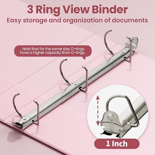 SUNEE 3 Ring Binder 1 Inch D Ring, Clear View Binder Three Ring PVC-Free (Fit 8.5x11 Inches) for School or Office Supplies, Assorted Pastel, 4 Pack thumbnail 4