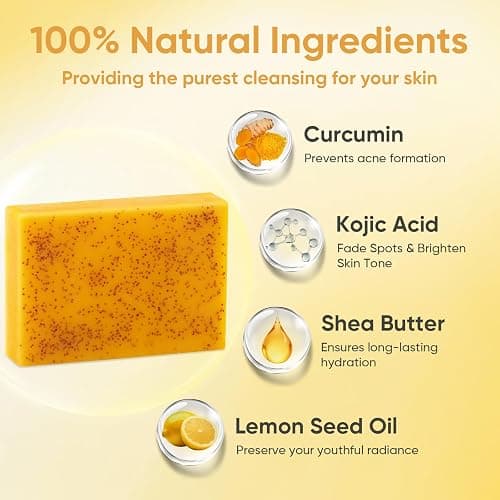 Treeroot 5 Pack Turmeric Soap for Dark Spots, 80g Kojic Acid and Turmeric Soap Bar, Face Even Skin Tone, Natural Potent Moisturizing Ingredient, Contains Vitamin C, Shea Butter, Lemon Oil, Retinol thumbnail 3