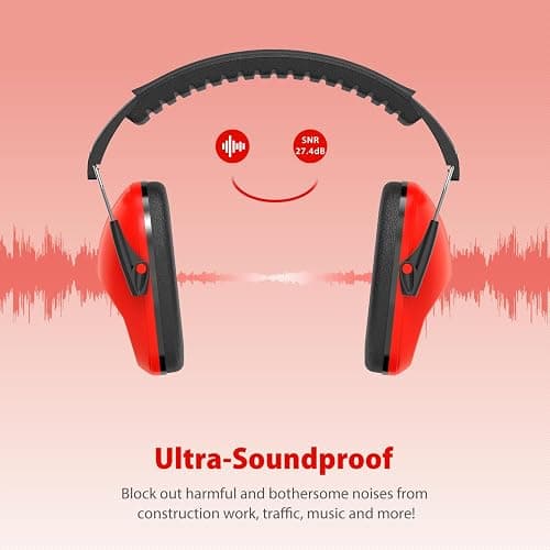 Dr.meter Ear Muffs for Noise Reduction: SNR27.4 Noise Cancelling Headphones for Kids with Adjustable Headband - Noise Cancelling Ear Muffs for Monster Jam, Football Game, Fireworks and Air Shows - Red thumbnail 6