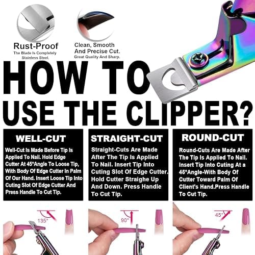 Chameleon Premium Adjustable Nail Clippers for Acrylic Nails, Stainless Steel Cutter Trimmer for Artificial Fake False Tips Manicure Sharp Blade Clip Tool for Salon Home Nail Art Beauty Design DIY thumbnail 2