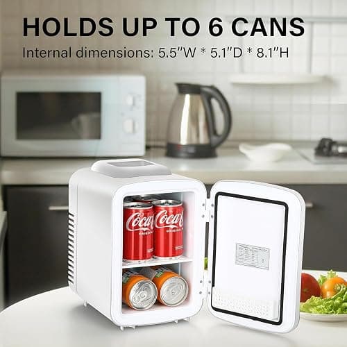 Simple Deluxe Mini Fridge, 4L/6 Can Portable Cooler & Warmer Freon-Free Small Refrigerator, Provide Compact Storage for Skincare, Beverage, Food, Cosmetics, for Bedroom, Office, Dorm, White thumbnail 7