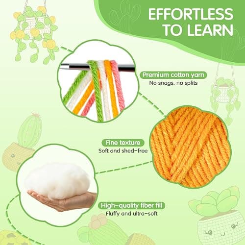 Crochetta Crochet Kit for Beginners, Crochet Starter Kits for Adults, Amigurumi Craft Knitting Crocheting Kits with Step-by-Step Video Tutorials, 6 Pc Hanging Potted Plants Family(40%+ Yarn thumbnail 5