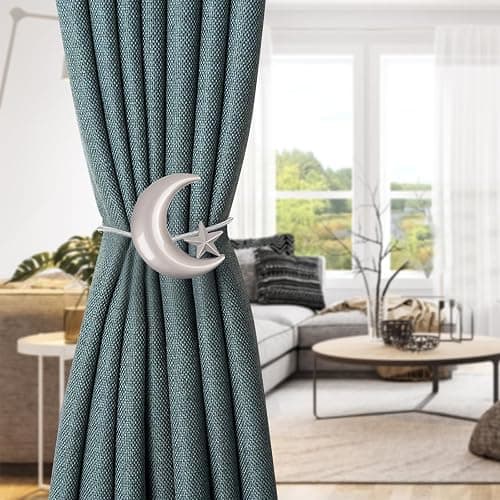 Curtain Tiebacks, 2 Pack Magnetic Curtain Tiebacks Star Moon Curtain tie Back Curtain holdbacks Magnetic Curtain Clips Curtain tie Backs Curtain Clips Holder for Window Draperies Hold Curtains Drape thumbnail 2