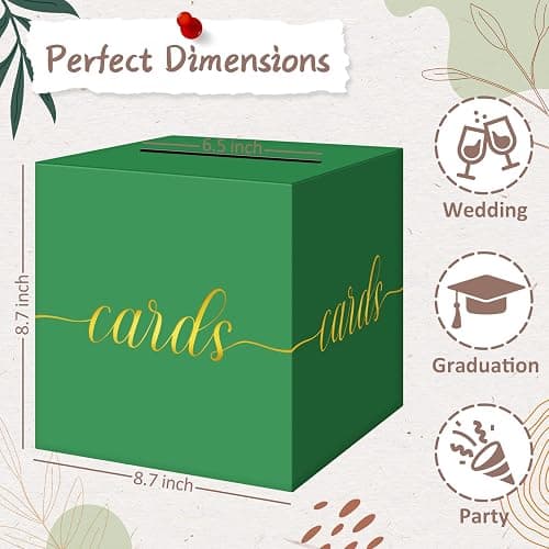 QIKSION Green Graduation Card Box, Gold Foil Gift Card Box for Graduation, Party, Wedding Reception, Birthday, Baby Shower, Raffle thumbnail 2