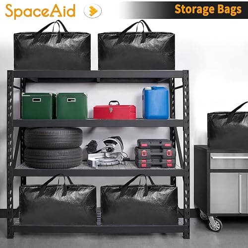 SpaceAid Heavy Duty Moving Bags 8 Pack, Large Storage Totes Bins with Backpack Straps, Strong Handles & Zippers, Packing Moving Boxes Supplies, College Dorm Room Essentials, Black thumbnail 4