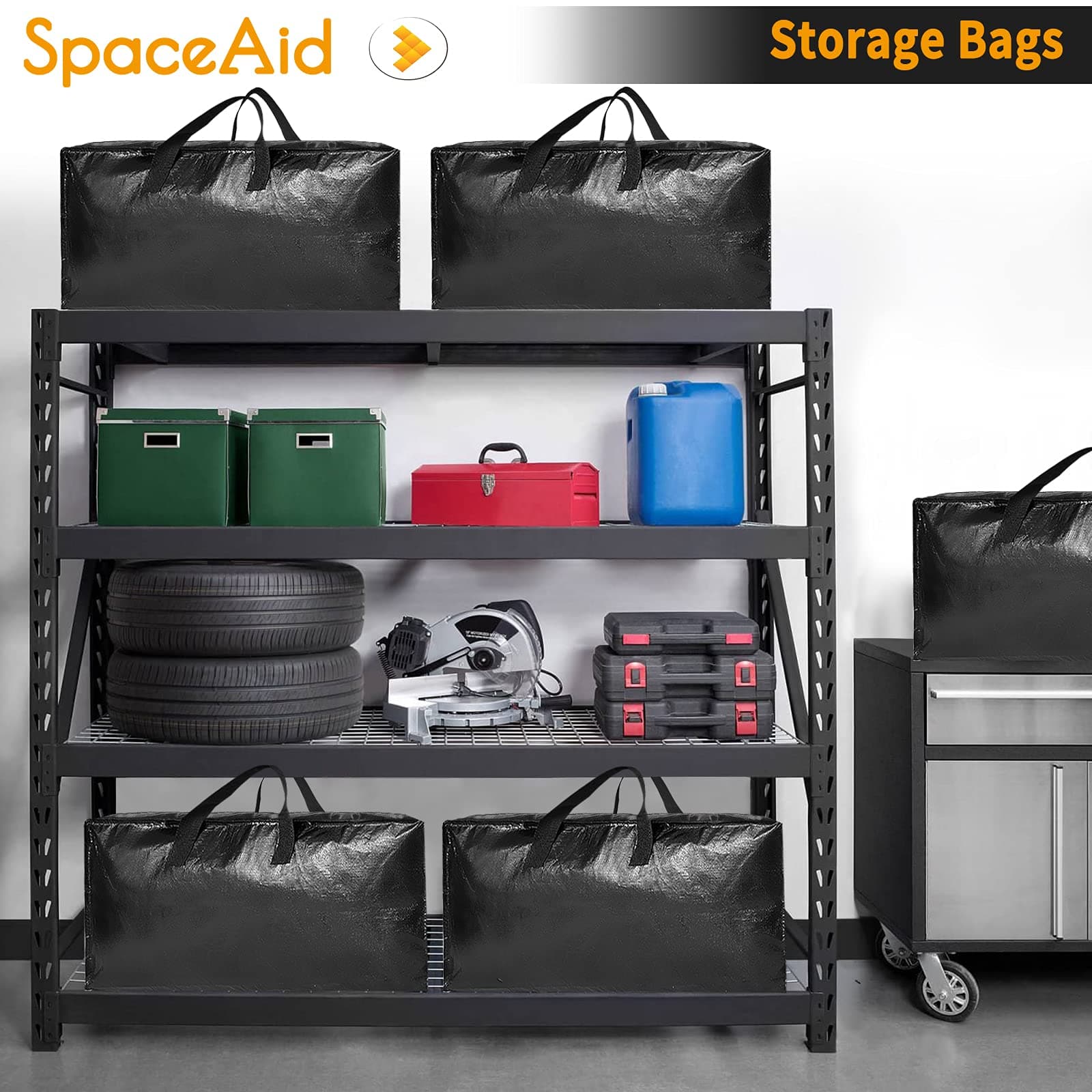SpaceAid Heavy Duty Moving Bags, Extra Large Storage Totes With Backpack Straps, Strong Handles & Zippers - Alternative to Boxes, Packing Supplies, Black (8 Pack) thumbnail 3