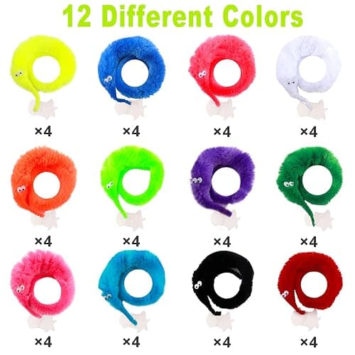 CCINEE 48 Pcs Magic Twisty Worm Wiggly Twisty Fuzzy Worms on a String Magic Worm Toys for Kid Cat Party Favors, 12Colors thumbnail 4