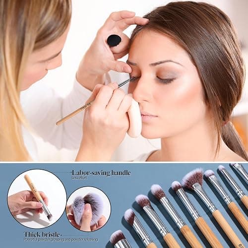 BS-MALL Makeup Brushes Bamboo Premium Synthetic Foundation Powder Concealers Eye Shadows 18 Pcs Brush Set with 5 sponge & Holder Sponge Case thumbnail 6