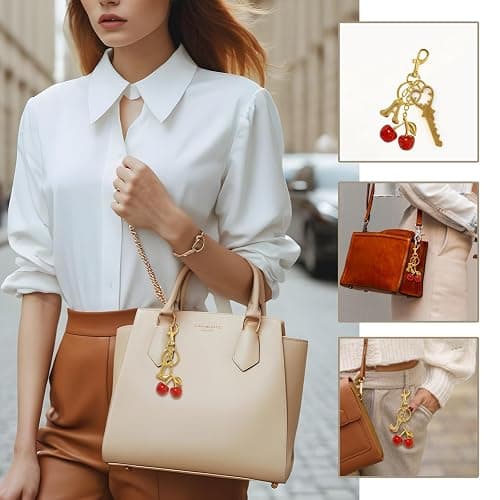 Flvkev Cherry Bag Charms Bubble Initial Purse Key Chains for Women Car Letter Handbag Backpack Keyrings thumbnail 2