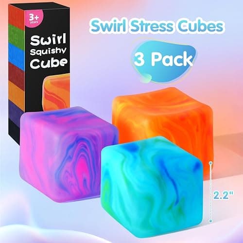 Fidget Toys Squishy Stress Cube, Swirl Stress Balls for Kids Adults Squishies Stress Relief, Ice Squishy Cube Sugar Balls, Sensory Toys for Kids with Autism (Green+Purple+Orange) thumbnail 5