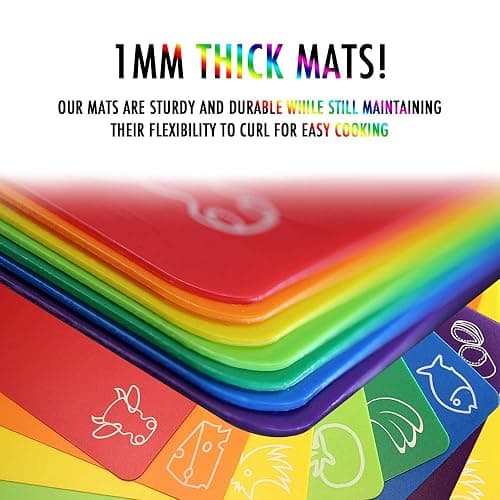 Cutting Board Mats Flexible Plastic Colored Mats with Food Icons, Fotouzy BPA-Free, Non-Porous, Anti-skid back and Dishwasher Safe, Set of 7 Rainbow - 7 Pieces thumbnail 4